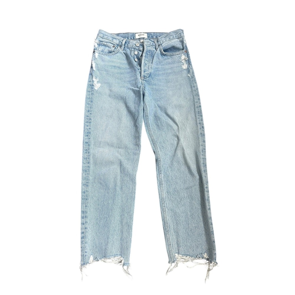 Agolde 90's Crop Jeans Straight Leg Distressed Light Wash Blue Women's 25 - Picture 3 of 10